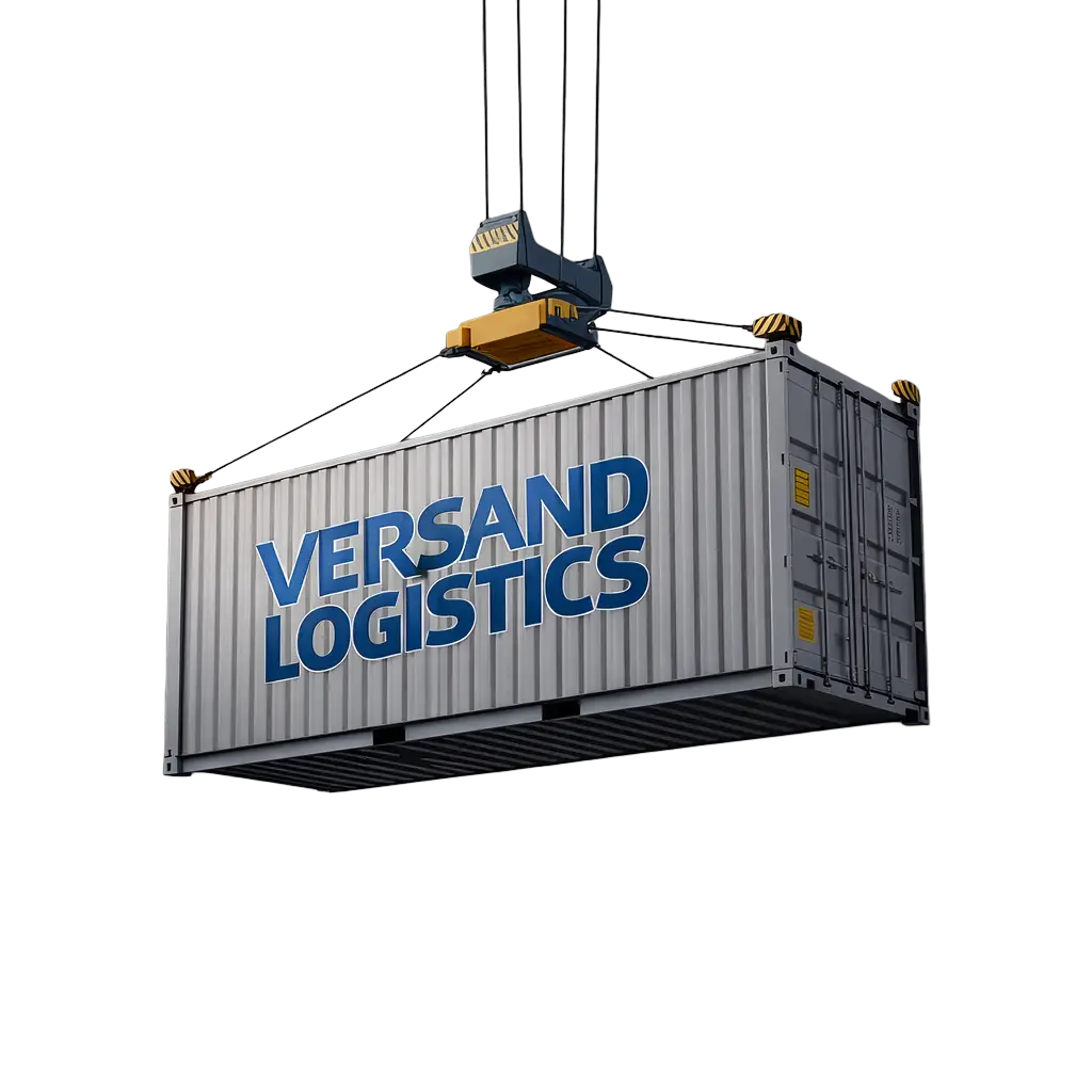 Cargo container suspended by crane (2)